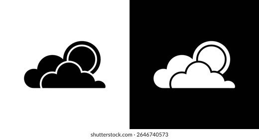Baixe este ícone vetorial de um sol parcialmente obscurecido por nuvens, disponível em preto e branco. Perfeito para aplicativos meteorológicos, sites ou apresentações.