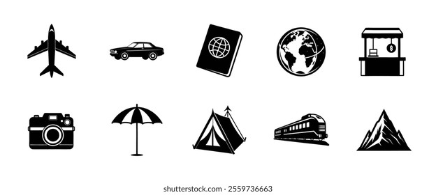 Download this versatile Travel Icon Set featuring vector illustrations perfect for web and mobile applications. Includes icons for popular destinations, activities, transportation, and more, designed 