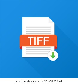 Download TIFF button. Downloading document concept. File with TIFF label and down arrow sign. Vector stock illustration.