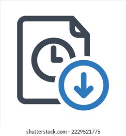Icono de tiempo de descarga, icono de tiempo de descarga del documento. Vector y glifo