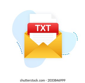 Download TXT button. Downloading document concept. File with TXT label and down arrow sign. Vector illustration.