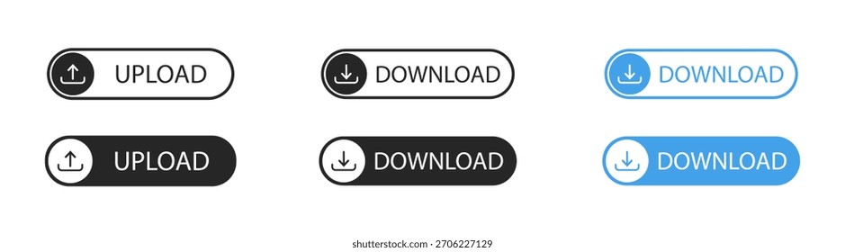 Conjunto de iconos de flecha de Descarga y Cargar: símbolos de Web, App e interfaz con Botones de Vector, gráficos y modernos sobre fondo transparente