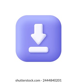 Download or upload arrow on button. Internet data, cloud technology and computer interface concept. 3d vector icon. Cartoon minimal style.