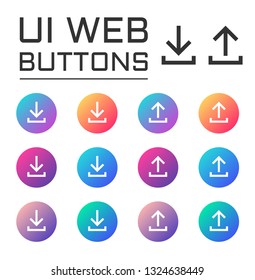 download upload arrow ui web button. vector icons on trendy gradients for web, mobile and user interface design