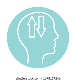 Laden und Hochladen von Pfeilen innerhalb der Symbolgestaltung im Stil menschlicher Kopfblöcke, Mental Health Mind Science Intelligence Idee Medizin und Erziehung Thema Vektorillustration Illustration