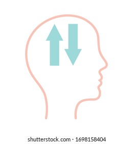 descargar y cargar flechas dentro del diseño de icono de estilo de línea de cabeza humana, mente mental ciencias de la salud mental ideas de inteligencia medicina y educación Tema vectorial ilustración