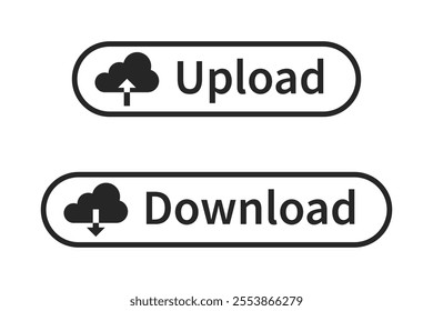 Download and upload black isolated buttons for web user interface online. Vector icons in flat style