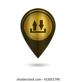 download and upload - black vector icon; golden  map pointer
