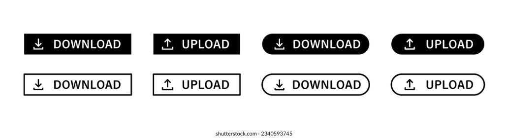 Descargar, icono del botón de carga. Descargar, subir el botón de aplicación web. Iconos del botón Web. Vector de acciones
