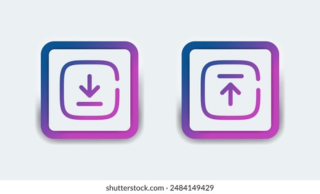 Download and upload button Neumorphic design. Futuristic soft user interface with simple arrow icon element. Asset to be used for web, mobile app, motion video