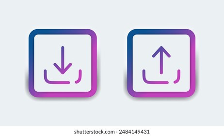 Download and upload button Neumorphic design. Futuristic soft user interface with simple arrow icon element. Asset to be used for web, mobile app, motion video