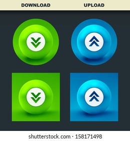 Download and upload buttons. Vector set for web. 