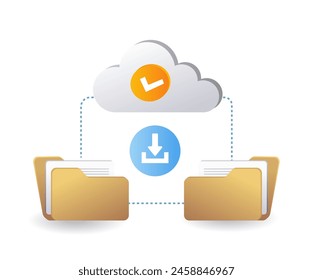 Download upload cloud server data transfer, infographic 3d flat isometric illustration