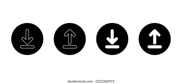 Download and upload icon on black circle. Downloading and uploading sign symbol