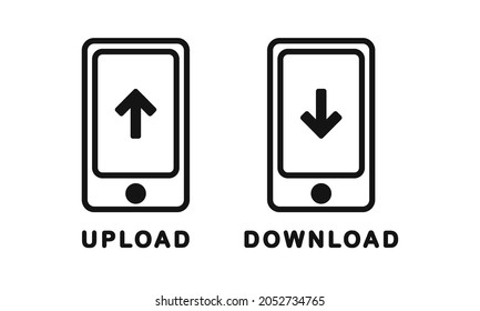 Download And Upload Icon On Smart Phone Screen. Upload Download Notification. Illustration Vector