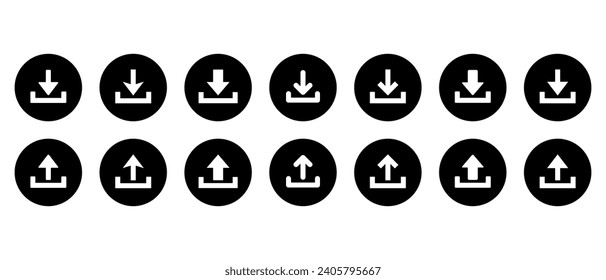 Descargar y cargar la colección de juegos de iconos en círculo negro. Símbolo de flecha hacia abajo y hacia arriba vector