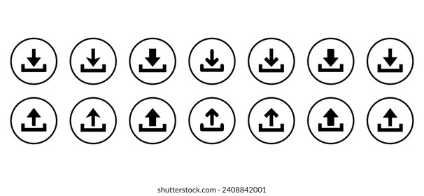 Download and upload icon set collection on circle line. Vector illustration