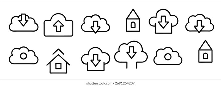 download and upload icon set editable stroke 