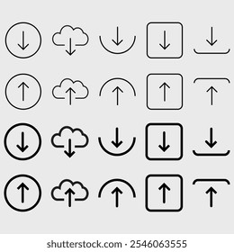 Conjunto de iconos de Descarga y Cargar. icono de Descarga simple aislado sobre fondo blanco. Signo de Web del Cargar de Descarga