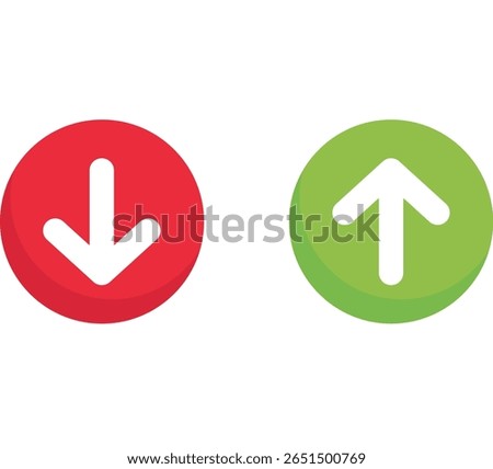 Download and upload icons featuring white arrows in red and green circular buttons, symbolizing data transfer, internet communication, or file exchange in a digital interface.