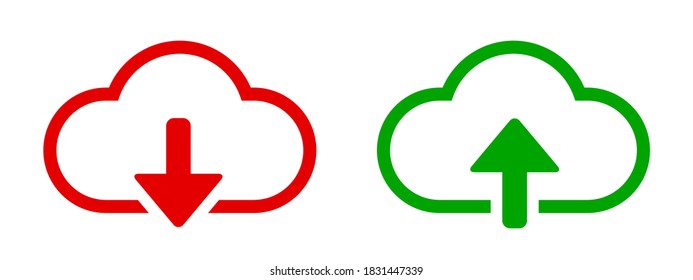 Descargar y cargar iconos. Señal plana para diseño móvil y web. Nube con un icono de flecha arriba y abajo
