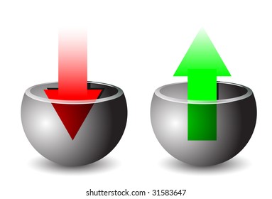 download and upload icons in a sphere. Vector. Without mesh.