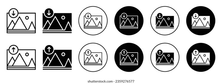 Download or upload image Icon. Picture file frame symbol. Media Photo thumbnail album vector. Photograph gallery button sign