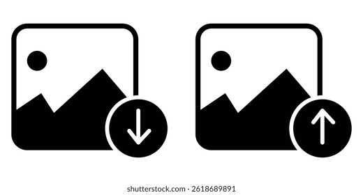 Download and upload image icon vector on white background