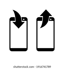 Descargar y cargar el icono de la aplicación móvil. Teléfono con signo de flecha de descarga y envío - vector de stock