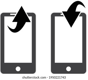 descargar y cargar el icono de la aplicación móvil en fondo blanco. teléfono con símbolo de flecha de descarga y envío. concepto de archivos de carga y descarga. estilo plano.