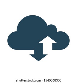 Download and Upload on the cloud service. Syncing icon. Cloud Computing Icon. Simple glyph style. Perfect symmetrical.