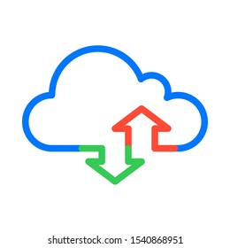 Download and Upload on the cloud service. Syncing icon. Cloud Computing Icon. Simple outline icon style. Perfect symmetrical.