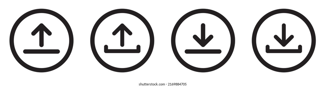 Descargar y cargar el icono Set. Guardar y enviar iconos, Ilustración vectorial