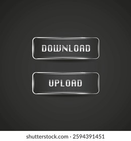 Download upload sign. Glass shiny silver metal button. Website element 