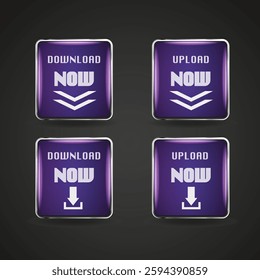 Download  upload sign. Gradient purple silver metal button. Website element 