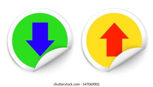 Download and upload sticker style elements with arrow sign. Vector illustration
