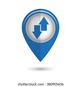 download and upload - vector icon;  blue map pointer