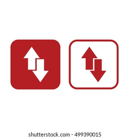 Download upload vector icon. Red and white
