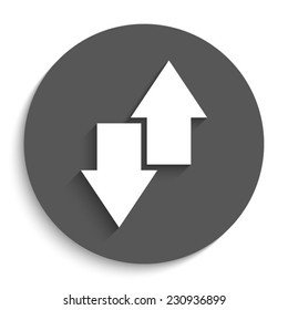 download and upload  - vector icon with shadow on a round grey button