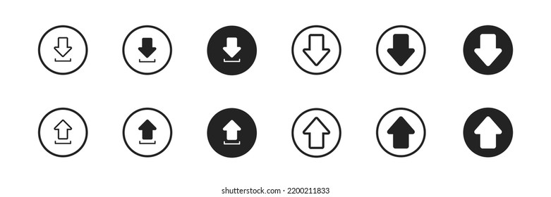 conjunto de iconos vectoriales de carga de descarga, elemento de red vector, símbolo de nube, interfaz de computadora, diseño lineal, concepto de descarga