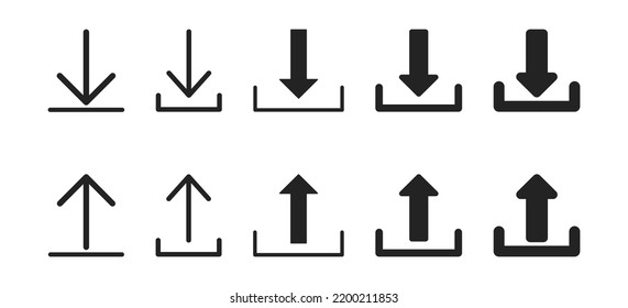 download upload vector icons set, vector network element, cloud symbol, computer interface, linear design, downloading concept