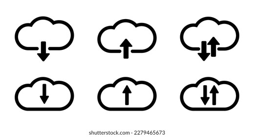 Download and upload vector sign. Set cloud weather. Icon sky illustration. 