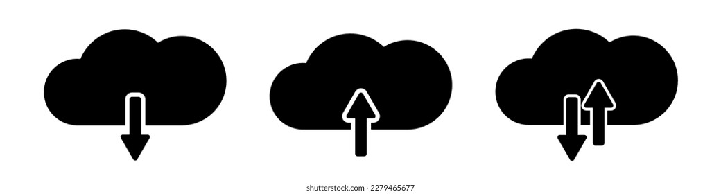 Download and upload vector sign. Set cloud weather. Icon sky illustration. 