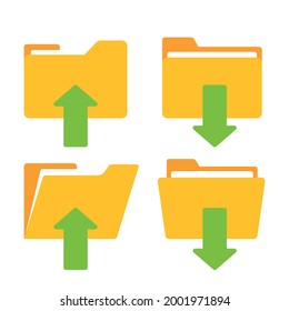Download and upload yellow folder icon with arrow. Flat design graphic elements. Vector EPS 10.