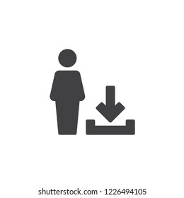 Download user profile vector icon. filled flat sign for mobile concept and web design. Man avatar and download arrow simple solid icon. Symbol, logo illustration. Pixel perfect vector graphics