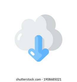 Descargar icono de color plano vectorial. Guardar información del almacenamiento remoto. Conexión en línea a la nube. Elemento de interfaz móvil. Dibujo de dibujos animados para aplicaciones móviles. Ilustración RGB aislada
