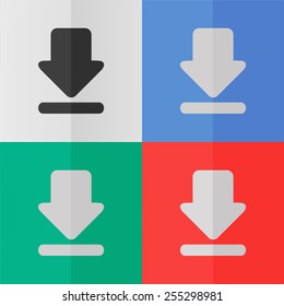 Download vector icon. Effect of folded paper. Colored (red, blue, green) illustrations. Flat design
