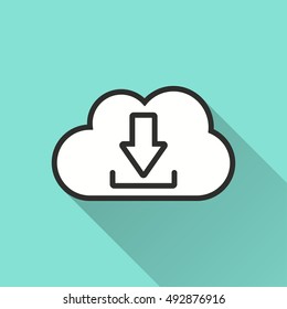 Download vector icon with long shadow. Illustration isolated on green background for graphic and web design.