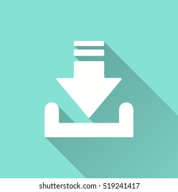 Download vector icon with long shadow. White illustration isolated on green background for graphic and web design.