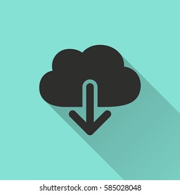 Download vector icon with long shadow. Black illustration isolated on green background for graphic and web design.